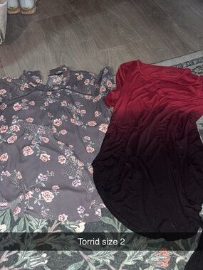 torrid Floral Cold-Shoulder Top (Gray/Pink) & Burgundy Ombre Tee